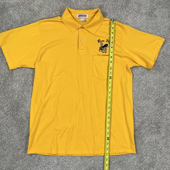 VTG JERZEES Single Stitch Polo Shirt Bar Fly Embroidered Yellow Men's L USA Made - Picture 4 of 8
